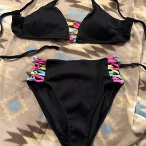 SHEIN Black Bikini with Colorful Accents